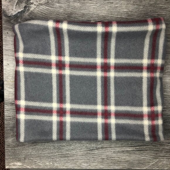 Handmade Gray Plaid Fleece Neck Warmer: Versatile Winter Scarf - Picture 1 of 9